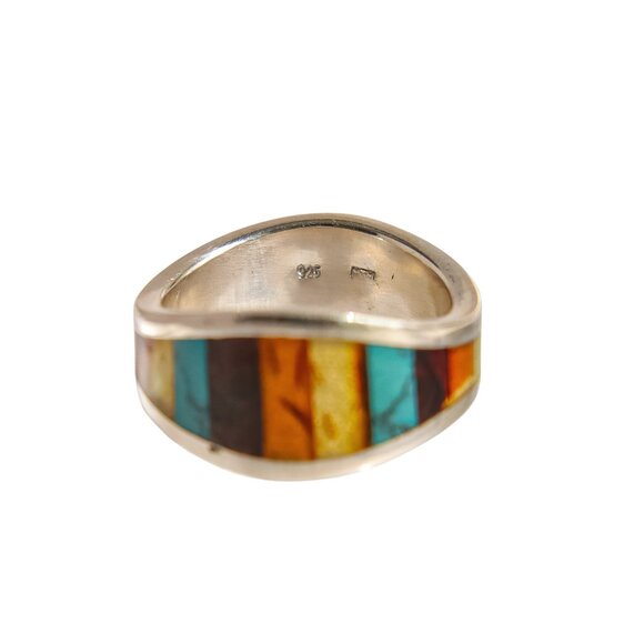 Baltic Amber and Turquoise Mosaic Ring in Sterling Silver - Picture 4 of 5